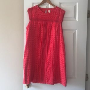 Coral eyelet shift dress
